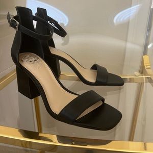 Vince Camuto Margry Ankle Strap Block Heel Sandal (Size 6) Black*